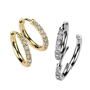 Pair IMPLANT GRADE 23 Titanium - 8mm or 10mm Crystal Hoop Earrings CZ Sleepers - Picture 1 of 6
