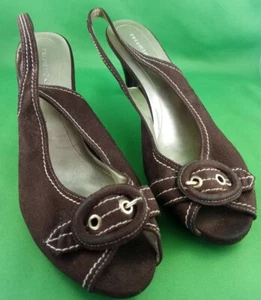 High Heel Shoes Size 11 Prediction Suede Preowned peep toe sling back - Foto 1 di 10