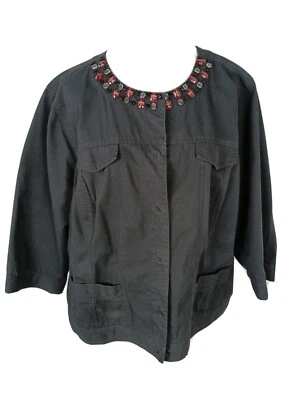 Ruby Rd Womans Sz 22W Black Beaded 100% Cotton Unlined Jacket S17 - Image 1 of 4