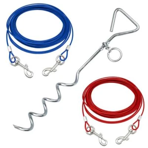 Dog Tie Out Cable & 16" Camping Ground Stake Anchor Screw Chew Proof Long Lead - Picture 1 of 30