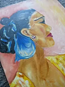 Vintage Original Oil Painting WOMAN PORTRAIT Unknown Frida Kahlo? - Picture 1 of 3