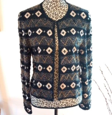 Papéll Boutique Evening Ladies Beaded Silk Jacket Size:S Color:Black&Gold - Image 1 of 4
