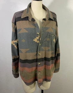 Vintage Button Shirt Aztec Southwestern Cotton Flannel 1990s Womens Medium USA - Picture 1 of 10