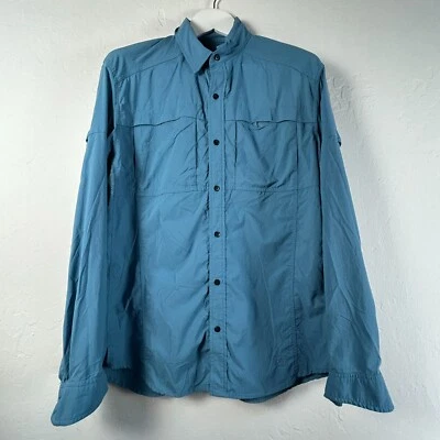 Camisa Rei Sahara Para Hombre Manga Larga Cuello Forrada Senderismo Abotonada Azul Grande Foto 1 de 4