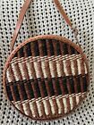 Nwot Women?S Bohemian Round Straw Striped Leather Crossbody Shoulder Bag Tooled