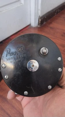 Penn Long Beach 60 Handle, Drag Wheel & Casting Lever black , chrome made in USA - Image 1 of 4