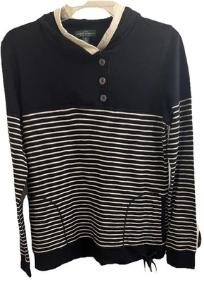Blusa com capuz LRL LAUREN JEANS CO. Ralph Lauren (M) bolsos listrados preto e branco - Imagem 1 de 4