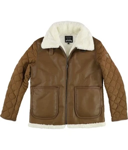 GUESS Mens Faux-Shearling Bomber Jacket, Brown, XX-Large - Picture 1 of 2
