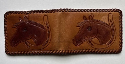 Billetera Western vintage de cuero mecanizado a mano doble pliegue caballo Foto 1 de 4
