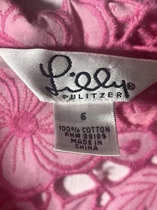 LILLY PULITZER Jacket Blazer SIZE 6 Pink  Eyelet Floral Cropped Cotton Coat    C - Picture 1 of 5