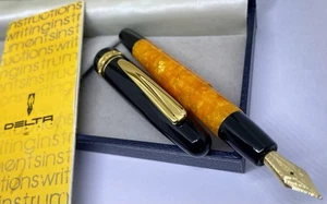 MINT Rare DELTA DOLCE VITA ZEN Fountain Pen- 14k M Nib- Gold & Black & Orange - Picture 1 of 24