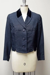 VINTAGE 1950s/60s "The Corl Shop" Navy Silk Cropped Dress Suit Jacket Size S/M - Picture 1 of 9