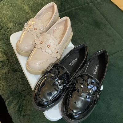 Usado - Lote 2 Mocasines Sonoma Niñas Negro y Rubor con Detalle Flor Talla 13C Foto 1 de 4