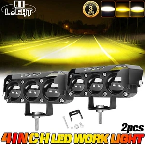 2PCS 4" LED Work Light Amber White Cube Pods Spot Flood Driving Fog Lamp Offroad - Picture 1 of 9