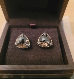 John Hardy Smoky Quartz 14k Yellow Gold & Sterling Silver Earrings - Picture 1 of 4