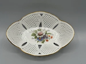 Vtg Romanian Mini Reticulated Fine Porcelain Bowl Floral Hand-Painted Design - Picture 1 of 6