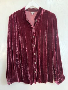 J. Jill Samt Seidenmischung Tunika Oberteil Langarm Button Down Plissee Gr. M Tall - Bild 1 von 6