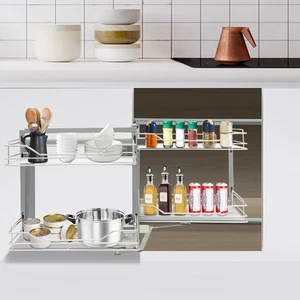 Cassetto in metallo a 2 livelli scorrevole cesto portaoggetti cucina armadio estraibile organizer - Foto 1 di 12