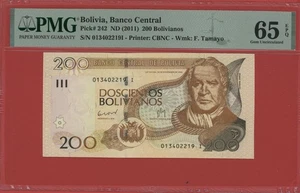 BOLIVIA 200 BOLIVIANOS ( 2011 ) I PICK # 242 PMG 65 GEM UNCIRCULATED EPQ - Picture 1 of 2