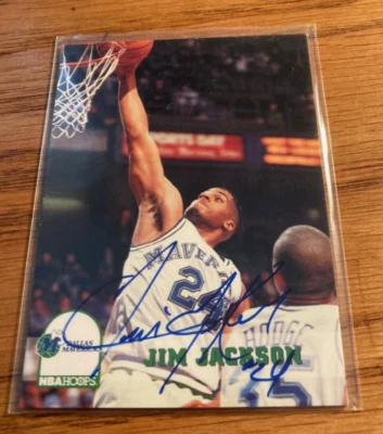 1993-94 NBA Hoops Advance Promo Jim Jackson Authentic Auto Mavericks Ohio State - Image 1 of 4