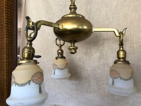 Art Nouveau Deco Brass Chandelier , Mackintosh, Spanish revival + 2 extra shades Cover