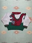 Vintage hand knit sweater 70s 80s cute dinosaur wool blend kids youth large?