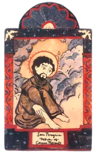 SAN PEREGRIN KREBSPATIENTEN HILFT KRANKHEIT HANDGEFERTIGT HOLZ TASCHE RETABLO 51 - Bild 1 von 2