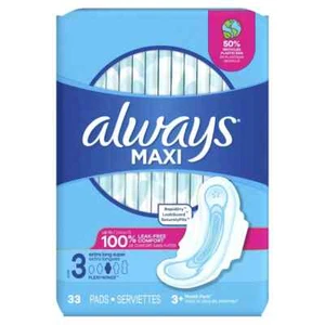 Always Maxi Pads with Wings, Size 3, Extra Long Super Absorbency, 33 CT - Picture 1 of 9