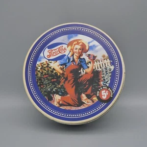 Vintage Pepsi Cola Metal Storage Tin Gibson Girl 5¢ Bottle Ad Blue Floral 6.5" - Picture 1 of 10