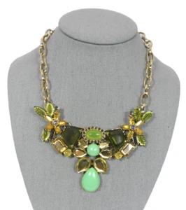 J Crew Crystal Bib Necklace Pendeloque Floral Statement Oval Cabochon Geometric - Picture 1 of 5
