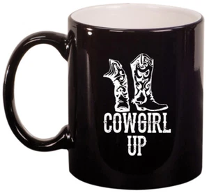 11 Unzen Keramik Kaffee Tee Becher Glas Tasse Cowgirl Up Stiefel - Bild 1 von 6