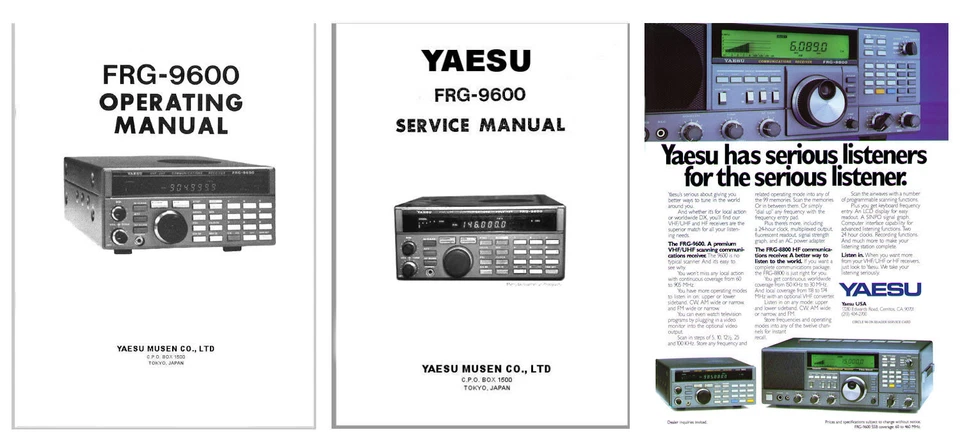 YAESU FRG-9600 РУКОВОДСТВО ПО ЭКСПЛУАТАЦИИ + РУКОВОДСТВО ПО ОБСЛУЖИВАНИЮ + ЦВЕТНАЯ РЕКЛАМА - Изображение 1 из 1