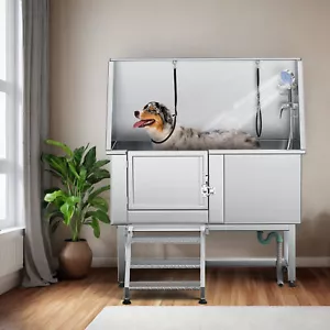 Pet Dog Grooming Bath Tub 50"Professional Stainless Steel Bathing Station w/Step - Picture 1 of 16