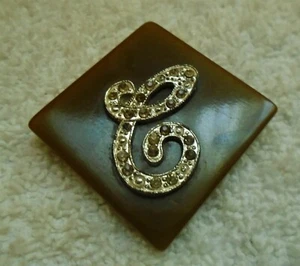 Vintage Bakelite Catalin Green and Rhinestone Hat or Coat Clip Letter Initial C - Picture 1 of 6