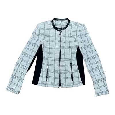 Blazer para mujer Calvin Klein blanco y negro a cuadros brillante talla 6 cremallera completa sin cuello Foto 1 de 4