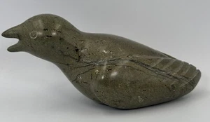 VTG Eskimo Art Hand Carved Signed Soapstone Inuit Bird Sculpture Statue 7” - Picture 1 of 13