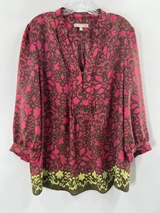 Blusa para mujer Banana Republic manga 3/4 rosa multicolor floral cuello en V XL - Imagen 1 de 7