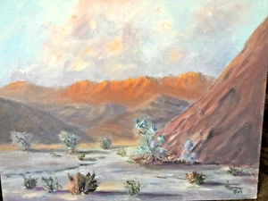 1974 Palm Desert Landscape CA Plein Air Original Oil Painting on Board 15H X 30W - Picture 1 of 6