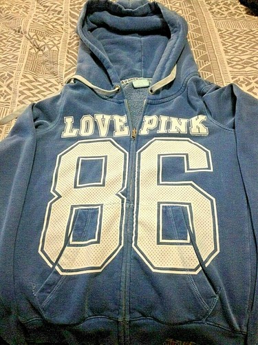 UNDERCOVER FELPA CON CAPPUCCIO VICTORIA SECRET "ROSA" BLU TAGLIA S P DONNA PETITES