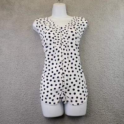 Liz Claiborne Shirt Women’s Extra Large White Polka Dot Button Front Sleeveless - Image 1 of 4