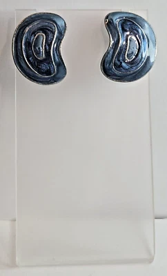 Vintage Pewter Blue Marble Swirl Enamel Costume Fashion Earrings Foto 1 de 4