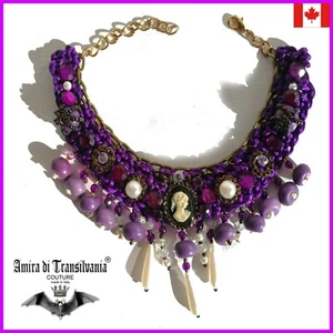 Victorian Choker Collar Crochet Necklace Jewelry Fashion Vintage Cameo Chain Bib - Picture 1 of 24