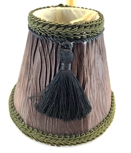 Eggplant & Olive Color Silk Clip On Lamp Shade with Black Tassel Accent  5" Tall - Picture 1 of 9
