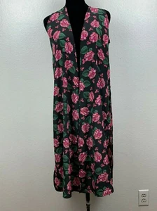 Neu ohne Etikett LuLaRoe Joy lange Weste schwarz mit rosa Rosen Blumendruck Größe S - Bild 1 von 8
