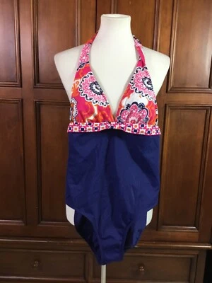 Traje de baño Sonoma de una pieza para mujer talla 10 nuevo con etiquetas halter azul y colorido  Foto 1 de 4