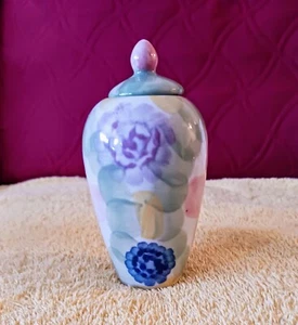 5" Glazed Floral  Ginger Jar Hand Painted  Vintage Beautiful.  - Picture 1 of 5