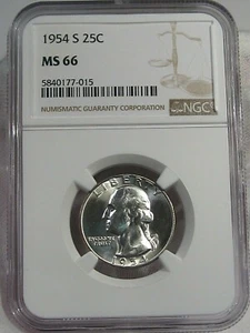 BU GEM 1954-s Silver Washington Quarter NGC MS66. #41 - Picture 1 of 7
