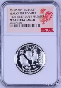 2017 Australia Lunar Year Of Rooster High Relief Proof 1oz Silver Coin NGC PF69 - Picture 1 of 6