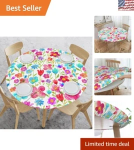 Elastic Edged Floral Fitted Tablecloth for 45-50in Round Tables - Modern Decor - Picture 1 of 8