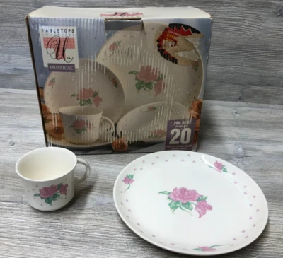 Mesas Caja Abierta Sin Usar Ilimitado Ironstone Rosa Rosa 20 piezas. Juego de vajilla Foto 1 de 4